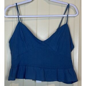 Fornia Los Angeles blue cotton gauzy crop cropped top Sz L NWT